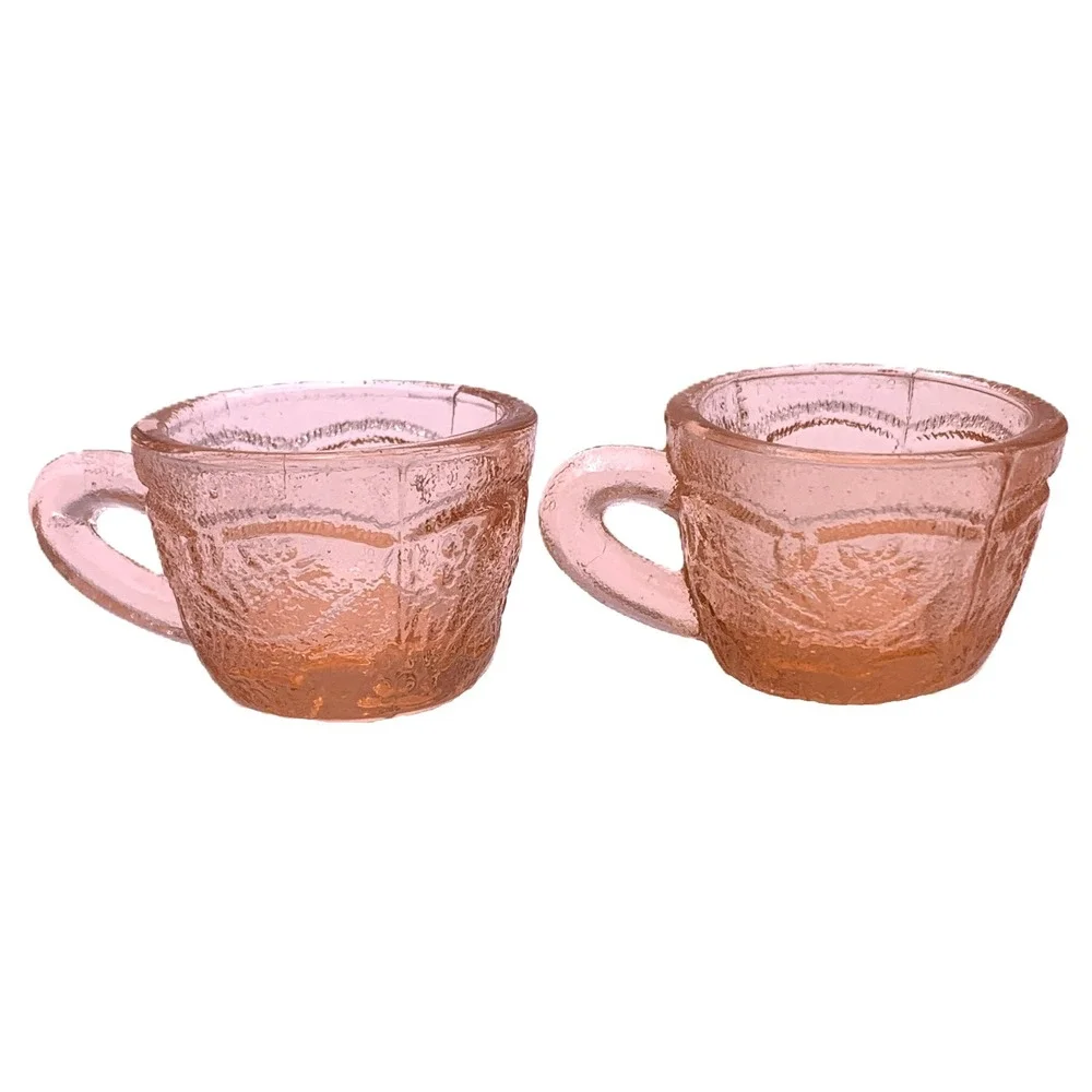 MINI Voglesong Summit Pink Glass Koi Fish Pattern Punchbowl & Cups 5 pc Set Vtg